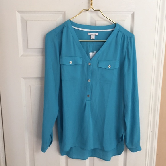Nautica Tops - Nautica NWT vibrant blue blouse XS silver buttons